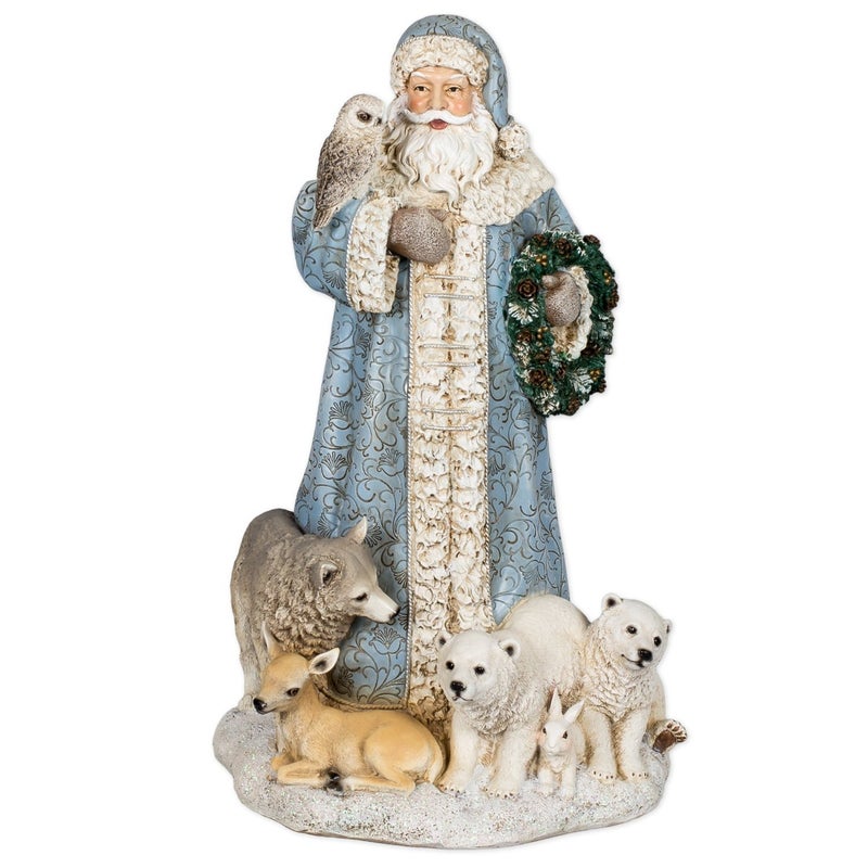 Roman Joseph's Studio, 16" H Winter Blue Santa with Forest Animals, Tabletop Christmas Decoration, Holiday Home Decor - Image 1